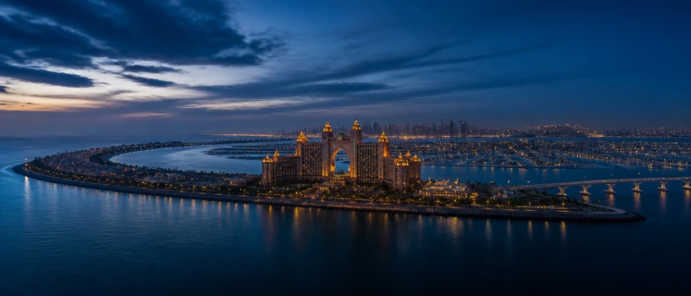 أتلانتس ذا بالم ونخلة جميرا عند الغروب
