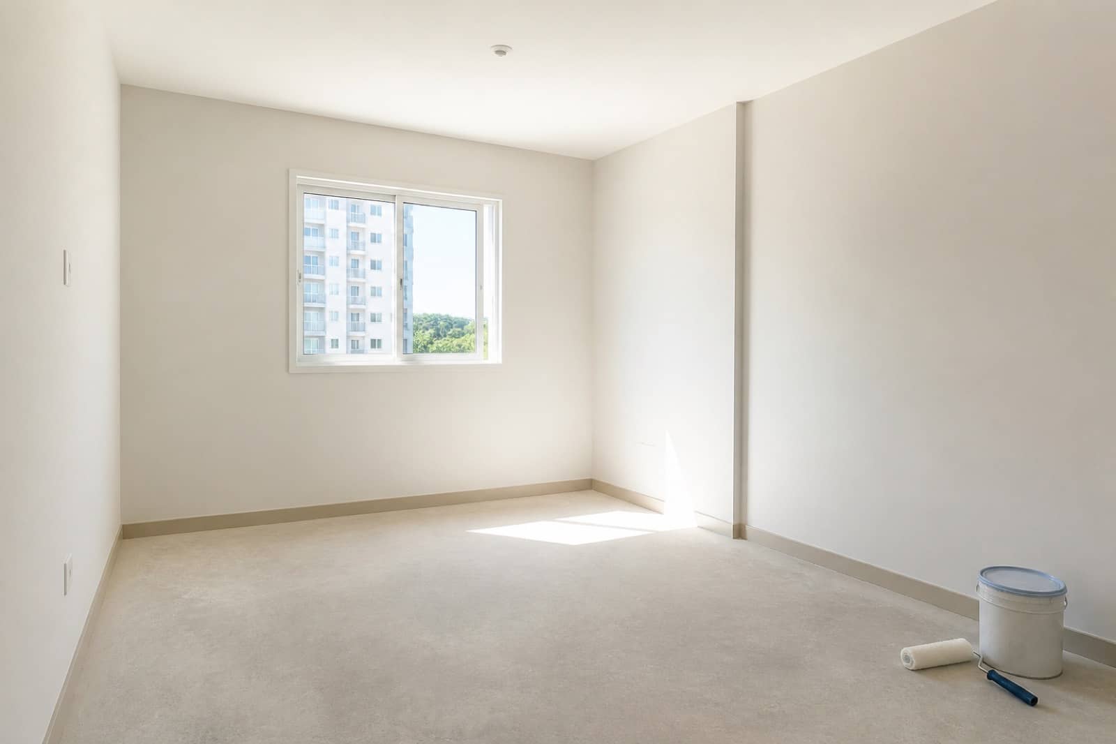 Empty, freshly painted apartment room ready for handover after move-out painting